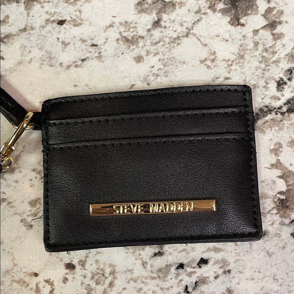 Steve Madden Black Card Wallet with Gold Detail